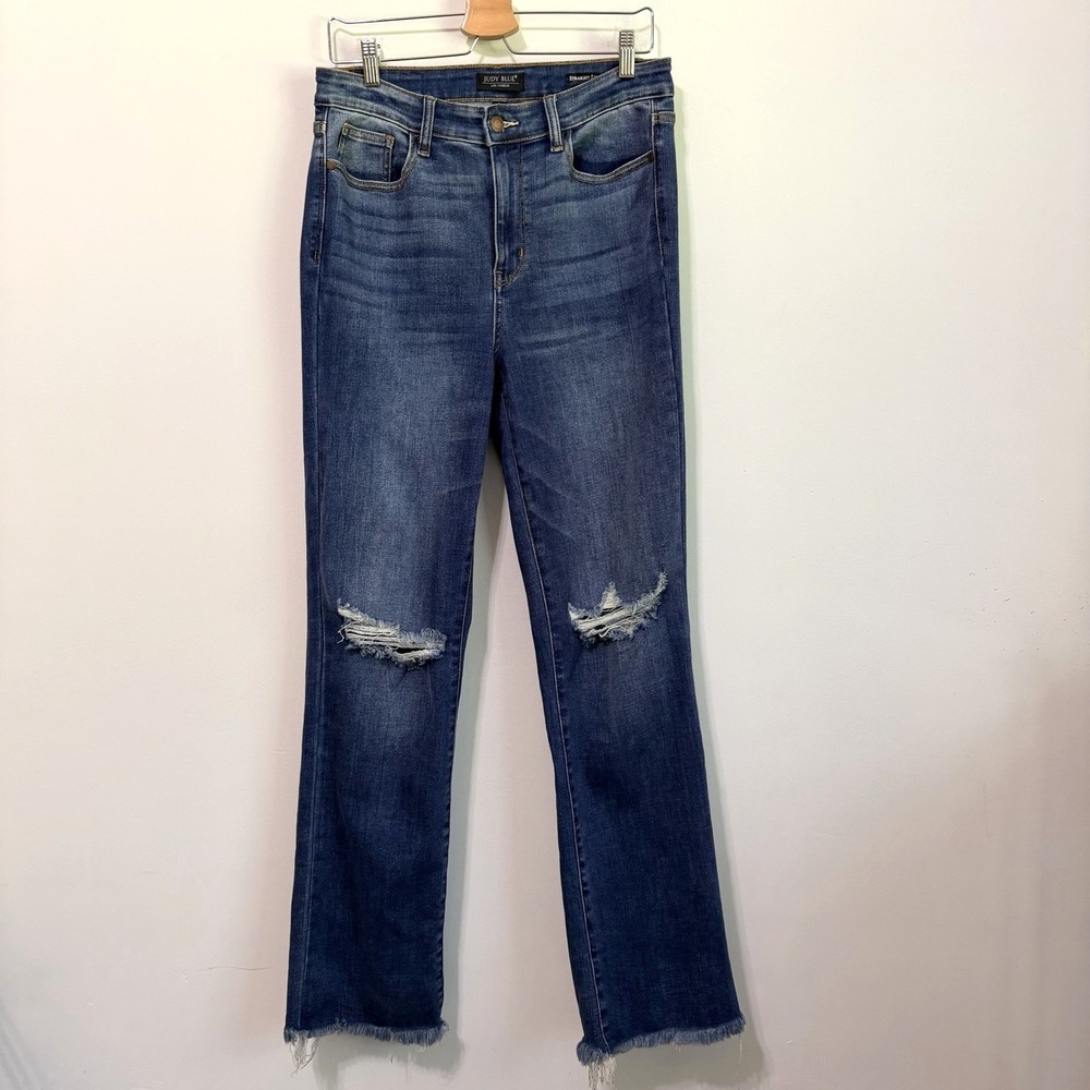 Judy Blue Jeans 11/30 Straight Fit High Style JB82513 MD Distressed Raw Hem